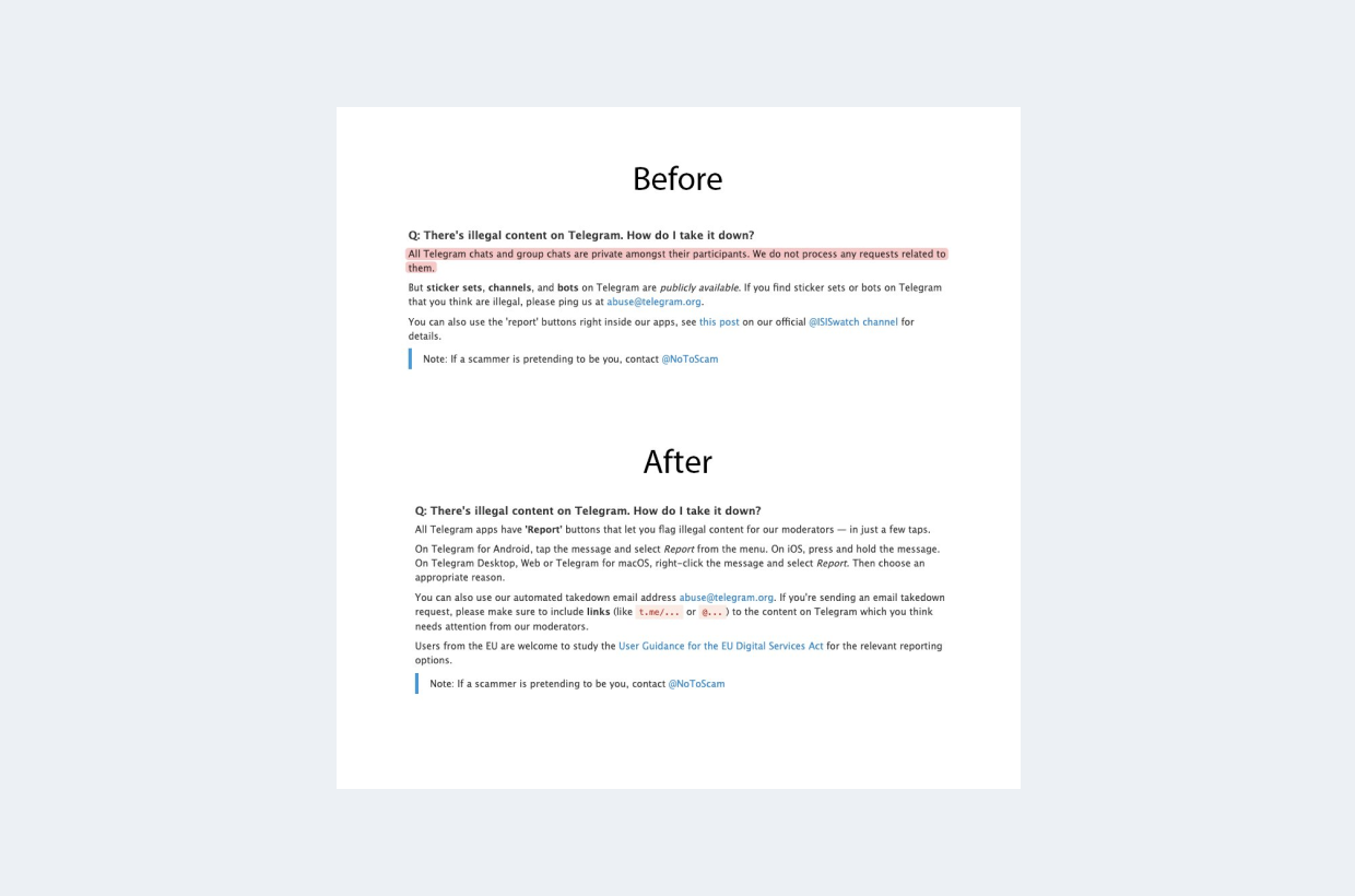 Модерация в телеграмме усилилась
